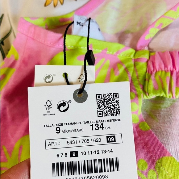 Zara Girls Pink/neon Hibiscus dress 9 - Picture 7 of 7